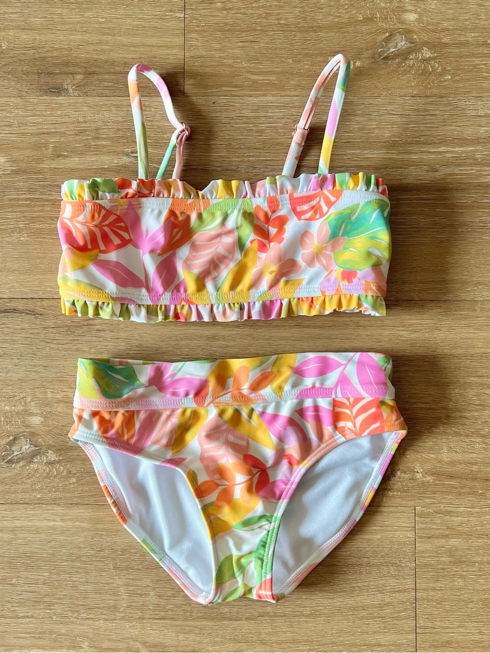 Raisins Tropical Leaf Print Girls Two-Piece Bikini - Pink, Orange, Yellow, Green